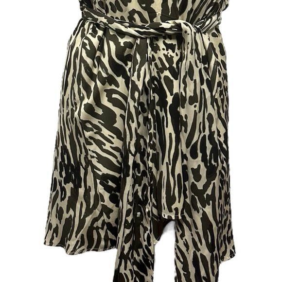 Banana Republic Satin Black White Animal Print Halter Belted Mini Dress Size 18 - Picture 4 of 5